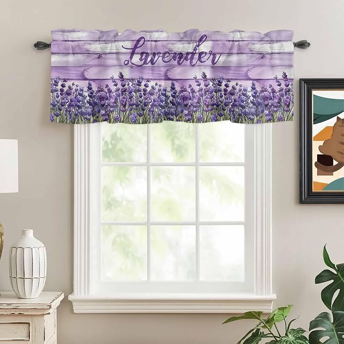 Kitchen Valances for Window, Retro Lavender on Farm Wood Grain Light Filtering - Image 2