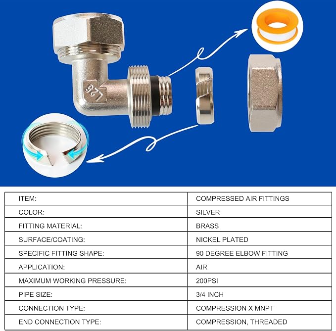 3/4 Inch Brass-Nickel Plated Elbow Fittings, Air Hose Fittings - Image 2
