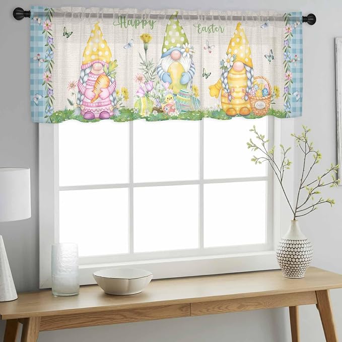 Easter Sheer Valances for Windows 42"x18", Light Filtering Kitchen Curtains - Image 2