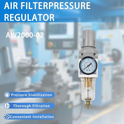 XingNEeng 1/4" NPT Compressed Air Filter Regulator Combo Piggyback, Water/Oil - Image 8
