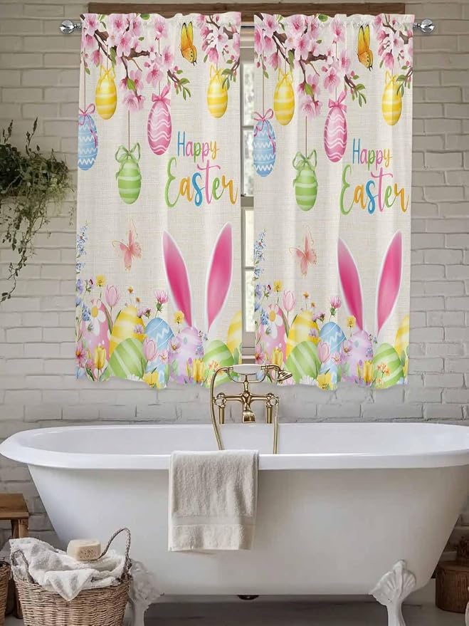 Happy Easter Bedroom Curtains 63 Inches length, Spring Farmhouse Bunny Eggs - Image 7