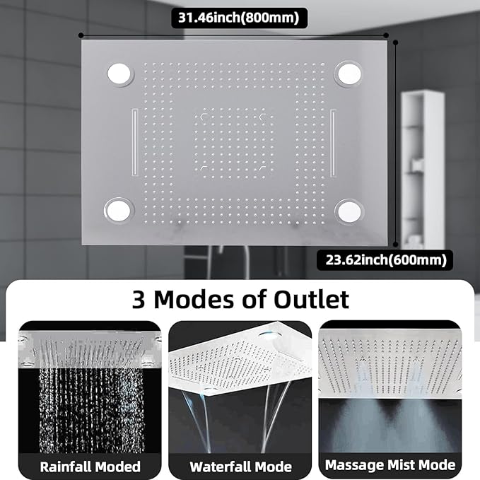 24x32 LED Dual Head Shower System 24"x32" Ceiling Mount Shower Head Thermostatic Shower System Rainfall Shower Set with 6 Inches Shower Head and 6 Body Jets High Pressure Shower Handheld