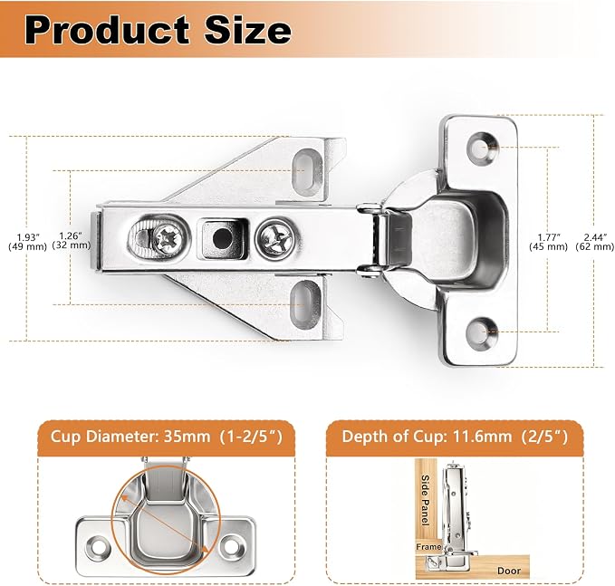 Probrico Soft Opening Kitchen Cabinet Hinges 2 Pairs, Brushed Satin Nickel Face - Image 8