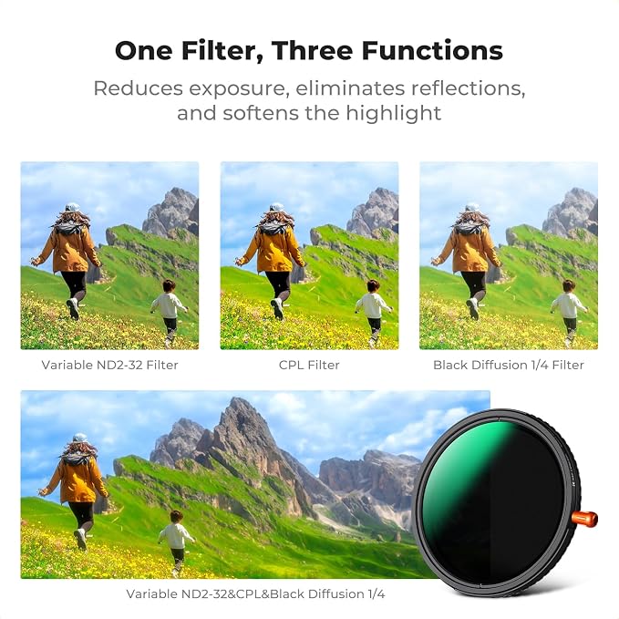 K&F CONCEPT 55mm Black Diffusion Mist Effect 1/4 & Variable ND2-32 & Circular - Image 3