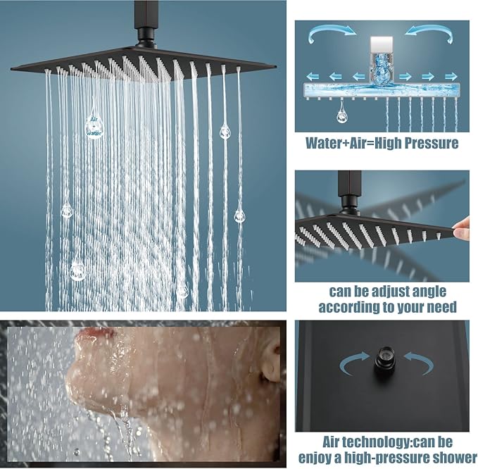 Aolemi Ceiling Mount Shower System Rain Shower Head with Handheld Spray High Pressure Shower Faucet Set Rough-in Valve Shower Trim Kit Included Bathroom Oil Rubbed Bronze 10 Inch Ceiling Shower Head