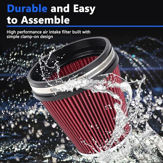 6" Inlet Cold Air Intake Filter Cone Replacement Performance Washable Clamp-On - Image 4
