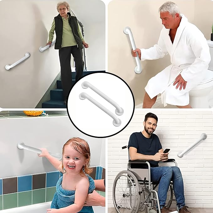 Shower Grab Bar, 2 Pack 12 Inch White Bathroom Grab Bar, 1.25" Diameter 304 Stainless Steel Anti-Slip Grab Bars for Bathtubs and Showers, Handicap Shower Grab Bar for Seniors Elderly