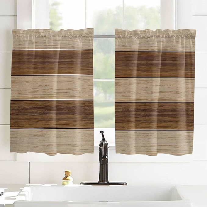 Retro Country Brown Wooden Board Window Valance Curtains, Farmhouse Gradient - Image 8