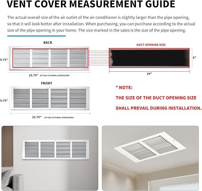 24x8 Return Air Grille, Air Return Vent Cover, Flat Vent Cover, Rejillas De - Image 4