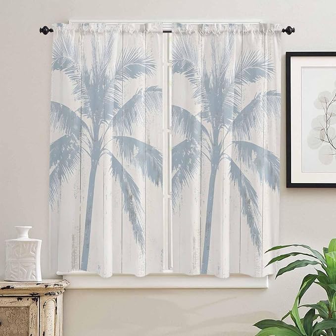 Summer Coconut Tree on Vintage Wood Grain Window Valance Curtains, Seaside - Image 7