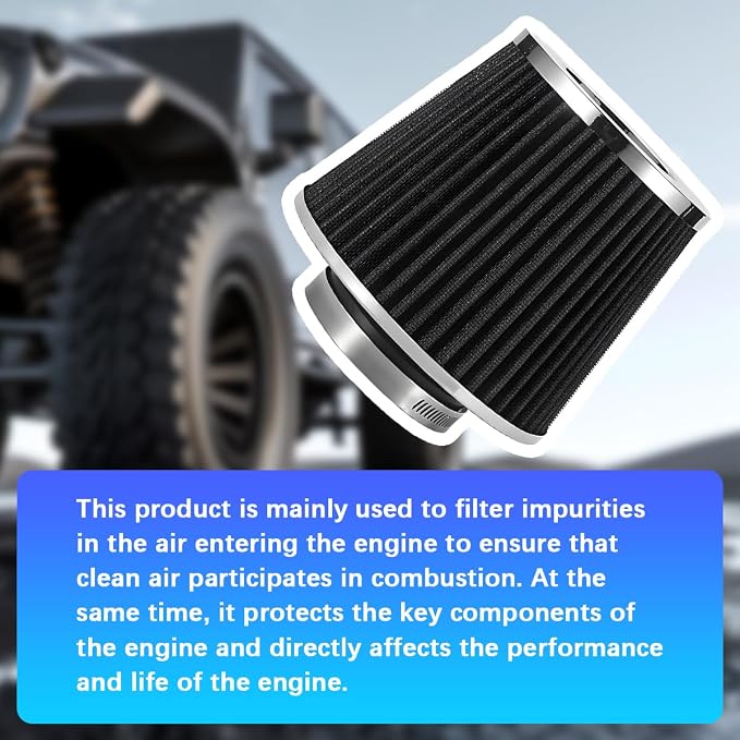 Clamp-On Car Air Intake Filter, 3 In/3.5 In/4 In Three Different Size High-Flow - Image 3