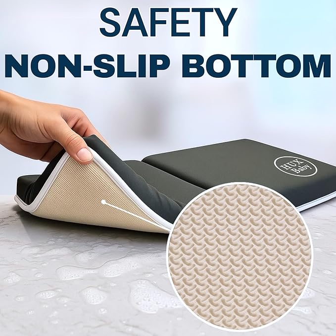Comfortable Baby Bath Kneeler and Elbow Rest Pad Set, Non-Slip Bathtub Kneeling Pad for Bathing Baby, Bath Tub Cushion Mat, Elbow Pads, Toy Organizer Storage Pockets, Strong Suction Cups, Dark Gray