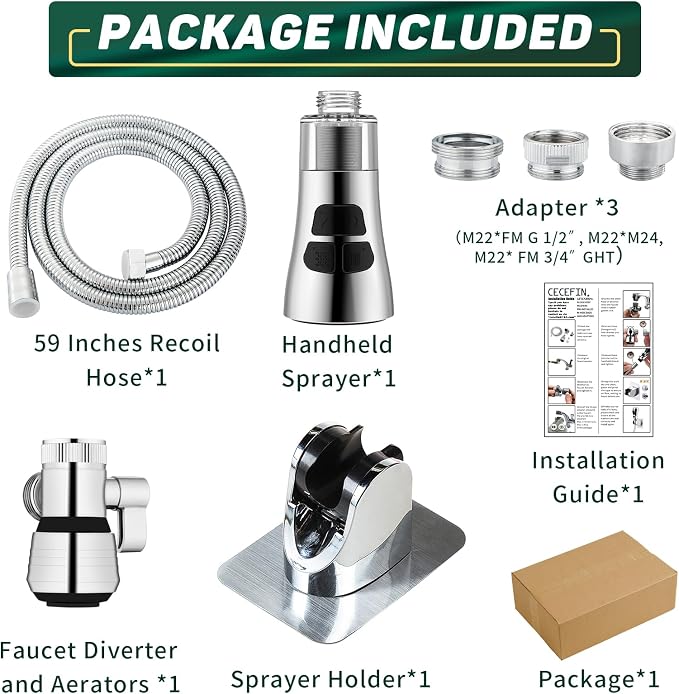 CECEFIN Kitchen Faucet Hose Attachment, 4-Mode ON/Off Sink Sprayer Head - Image 7
