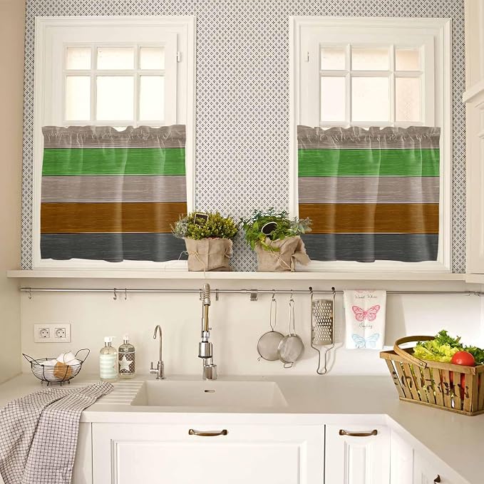 Farm Gray Green Brown Wood Grain Window Valance Curtains, Rustic Wooden Plank - Image 3