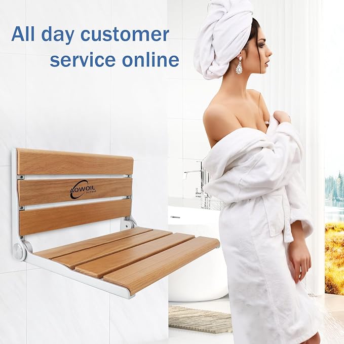 Wall Mounted Shower Seat - 16IN Fold Down Shower Seat with Heavy Duty 400LB Capacity, Non-Slip Shower Benches for Inside Shower, Ideal for Elderly, Disabled & Pregnant Women, 2025 Upgraded Yellow