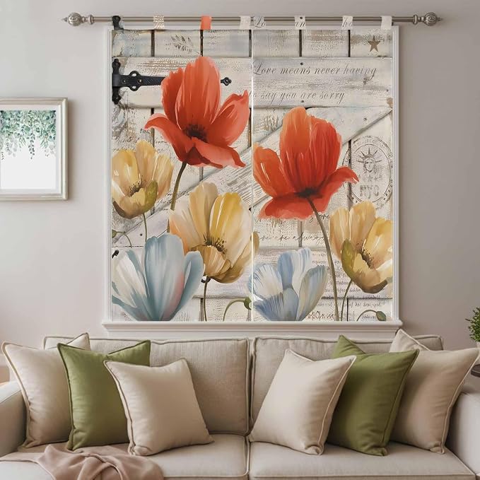Retro Floral Living Room Curtains 84 Inch Length, Window Curtains Tab Top - Image 9