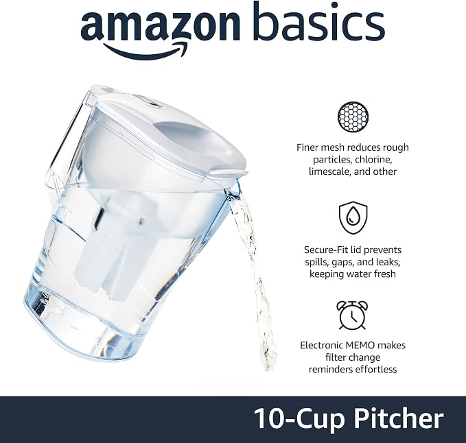 Amazon Basics 10-Cup Water Filter Pitcher, Compatible - Image 2