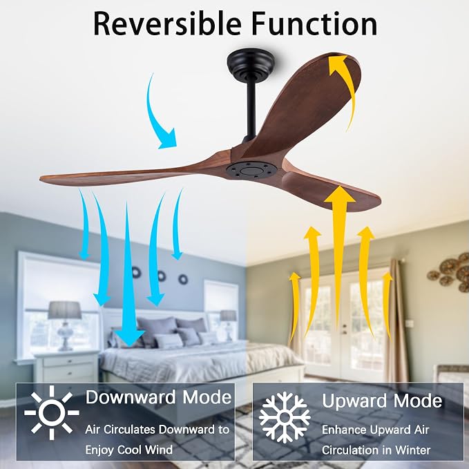 QUTWOB 52" Wood Ceiling Fan No Lights - Image 4