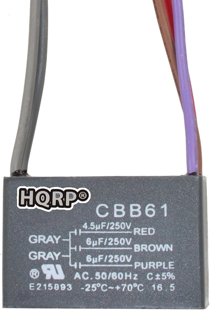 HQRP Ceiling Fan Capacitor CBB61 4.5uf+6uf+6uf 5-Wire by HQRP