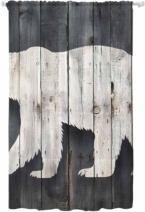 Sheer Curtains 84 Inches Long, Rustic Counrty Vintage Wood Grain Privacy Voile by Unknown