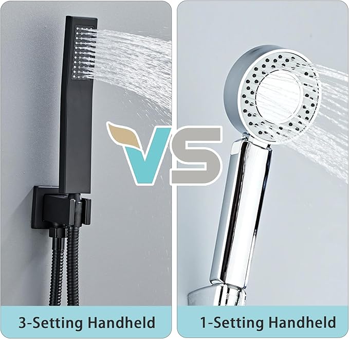 10 Inch Shower Faucet Set, Ceiling Mounted Rainfall Shower System with High Pressure Handheld Shower Head, Bathroom Mixer Shower Set Rough-in Valve and Trim Kit, Matte Black, with Tub Spout