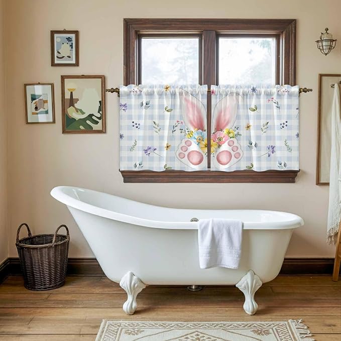 Easter Kitchen Tier Curtains 24 Inch Long 2 Panel Set, Rod Pocket Cafe Small - Image 5