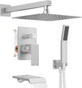 Shower System with Tub Spout, All Metal Tub Shower Faucet Set with 10'' Rain shower heads and handheld spray combo,Wall Mounted Tub Shower Systems with Valve and Trim Kit, Brushed Nickel