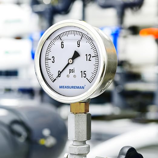 MEASUREMAN Glycerin Filled Plumbing Pressure Gauge 0-15psi Stainless Steel Case - Image 8