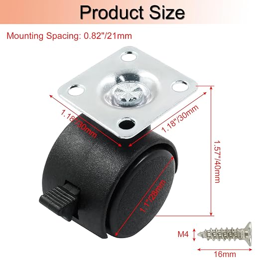 4pcs 1 Inch Swivel Caster Wheels, Heavy Duty Swivel Plate Casters Wheel - Image 2
