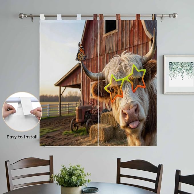 Farm Yaks Bedroom Curtains 72 Inch Length, Window Curtains Tab Top, Farmhouse - Image 4