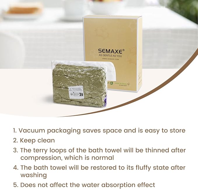 SEMAXE 4-Pack Luxury Bath Towels for Bathroom, 100% Cotton, Soft, Absorbent, and Quick-Drying, 55"x27", Green, Perfect for Hotels, Gyms, and Spas