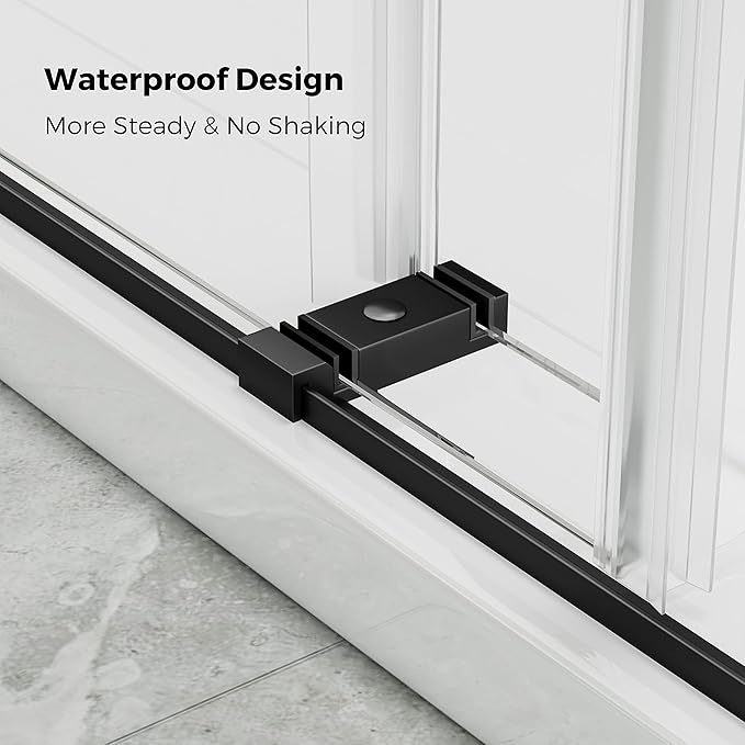 DELAVIN 56"-60"W x 75"H Frameless Shower Door, Double Sliding Shower Door, 5/16"(8mm) Clear Tempered Glass, Noiseless Shatterproof Shower Door with Square Rail, Stainless Steel, Aluminum, Matte Black