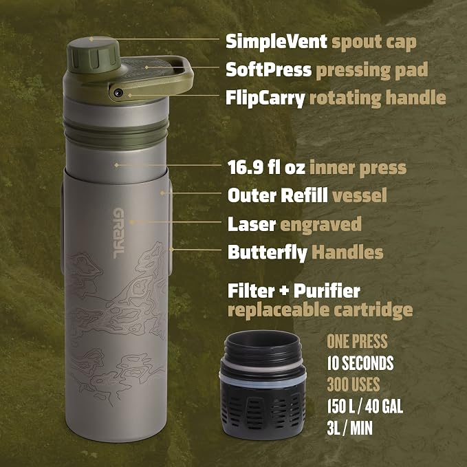 GRAYL UltraPress Titanium 16.9 oz Water Purifier & Filter Bottle - Image 8
