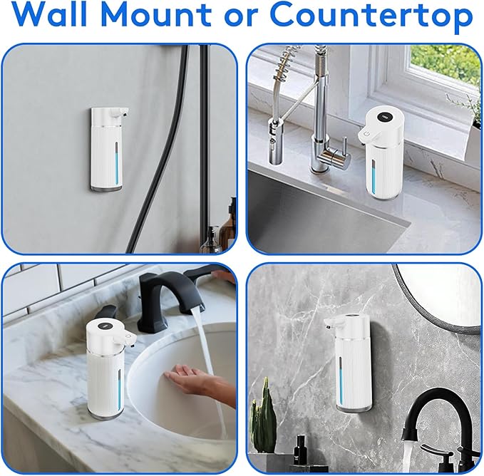 2025 Upgrade Automatic Soap Dispenser Touchless, 14.2oz/420ml Dish Hand Soap Dispenser for Bathroom and Kitchen, 4 Adjustable Volume, USB Rechargeable, Clog-Free, Large Capacity, White