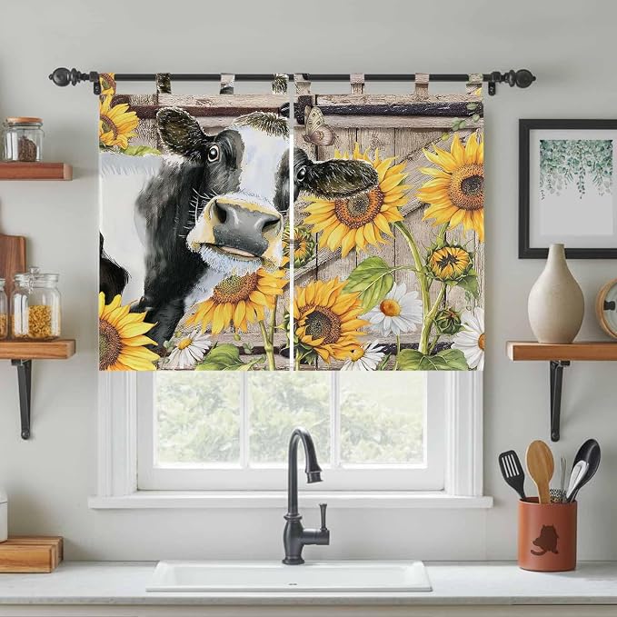 Retro Farmhouse Flower Kitchen Curtains 45 Inch Length, Short Cafe Window - Image 3