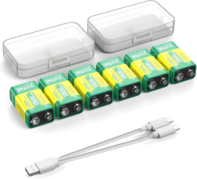 9V Battery for Smoke Detector, USB Rechargeable 9V Lithium Batteries by TQTHL