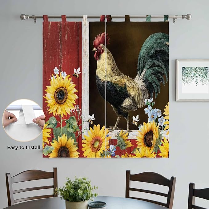 Chicken Sunflowers Bedroom Curtains 72 Inch Length, Window Curtains Tab Top - Image 4