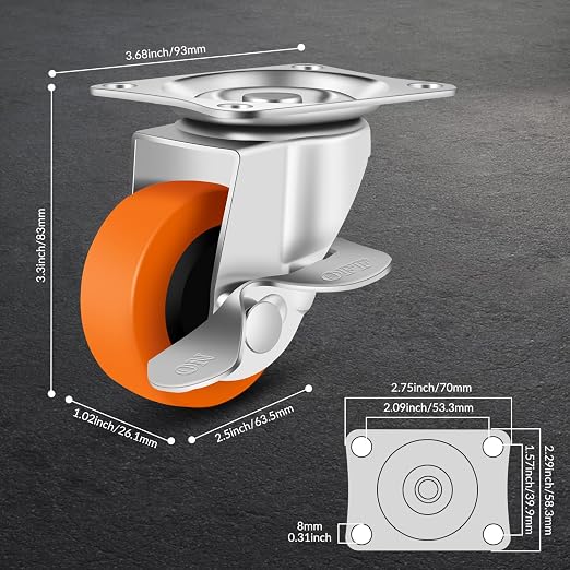 Caster Wheels, 2.5 Inch Casters Set of 8, Heavy Duty Casters - Image 2