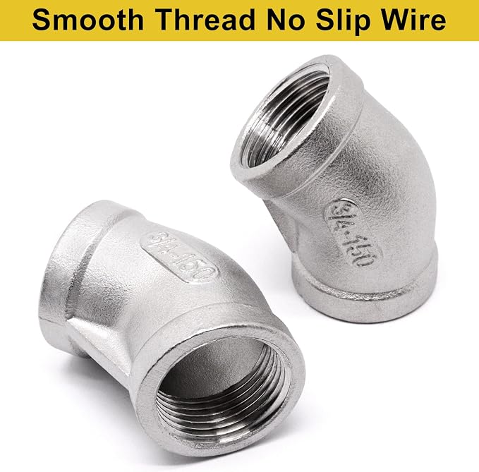 45 Degree Elbow 2PCS, 3/4" NPT Female x 3/4" NPT Female 304 Stainless Steel - Image 6