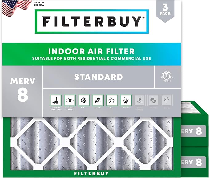 Filterbuy 24x24x4 Air Filter MERV 8 Essential Dust & Allergy Defense, by Filterbuy