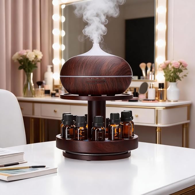 TJ.MOREE Bamboo Essential Oil Organizer 2-Tier Carousel Holder Black Walnut | - Image 6