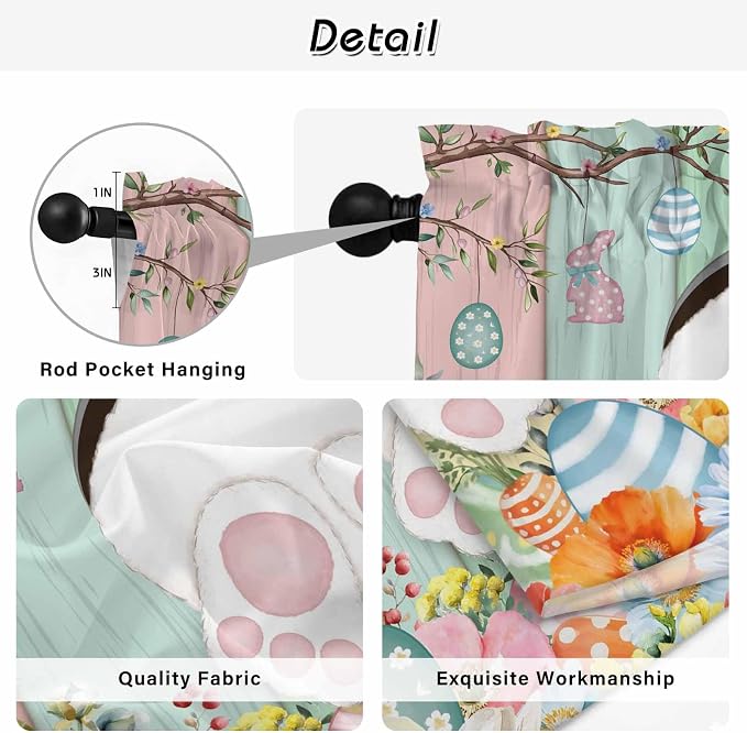 Easter Window Curtains 72 Inch Long 2 Panel Set, Rod Pocket Long Curtains & - Image 9