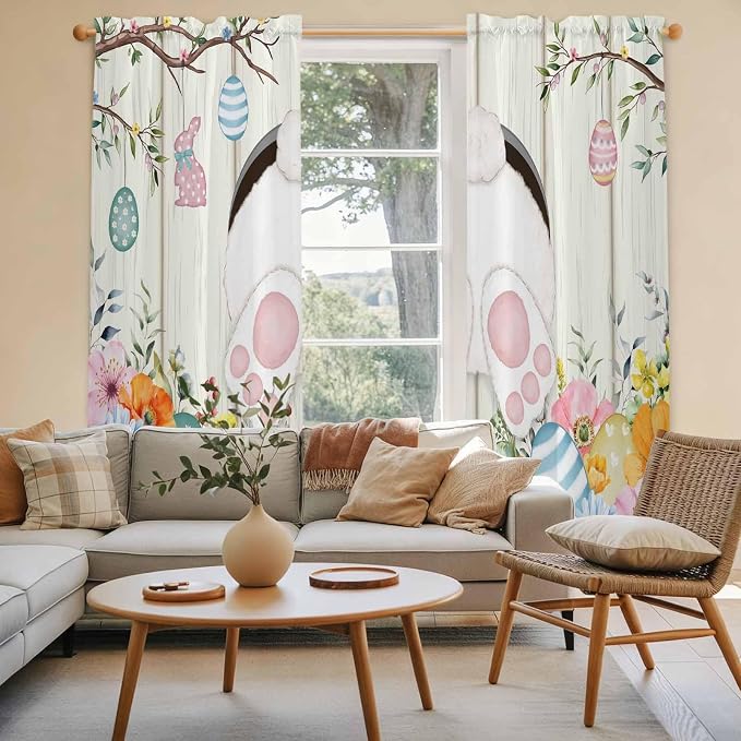Easter Window Curtains 72 Inch Long 2 Panel Set, Rod Pocket Long Curtains & - Image 3