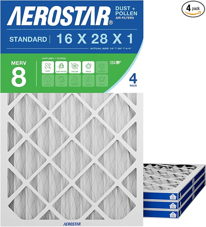 Aerostar 16x28x1 MERV 8 High Efficiency Pleated Air Filter, Electrostatic AC by AirFiltersDelivered