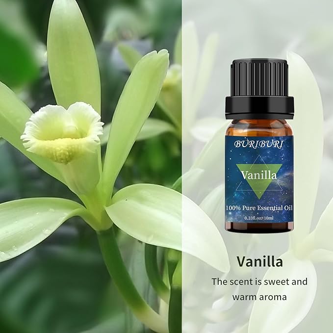 BURIBURI Orange Oil and Vanilla Essential Oil, 100% Pure, Undiluted, Natural, Organic Aromatherapy Orange Essential Oils Gift Set, 10MLx2
