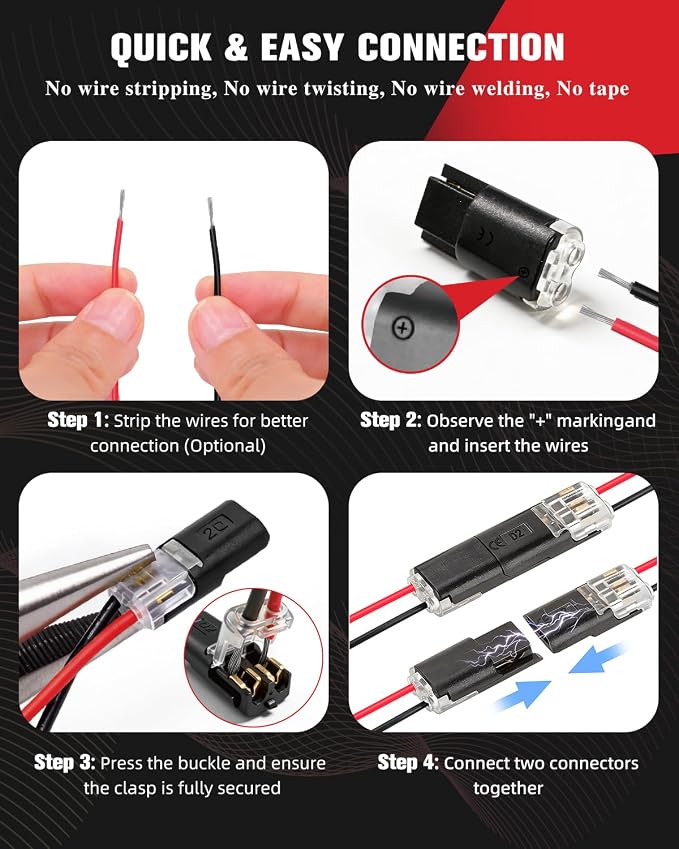 100pcs Double Wire Plug in Connector, 18-22AWG 2 Pin Low Voltage Wire Connectors - Image 3
