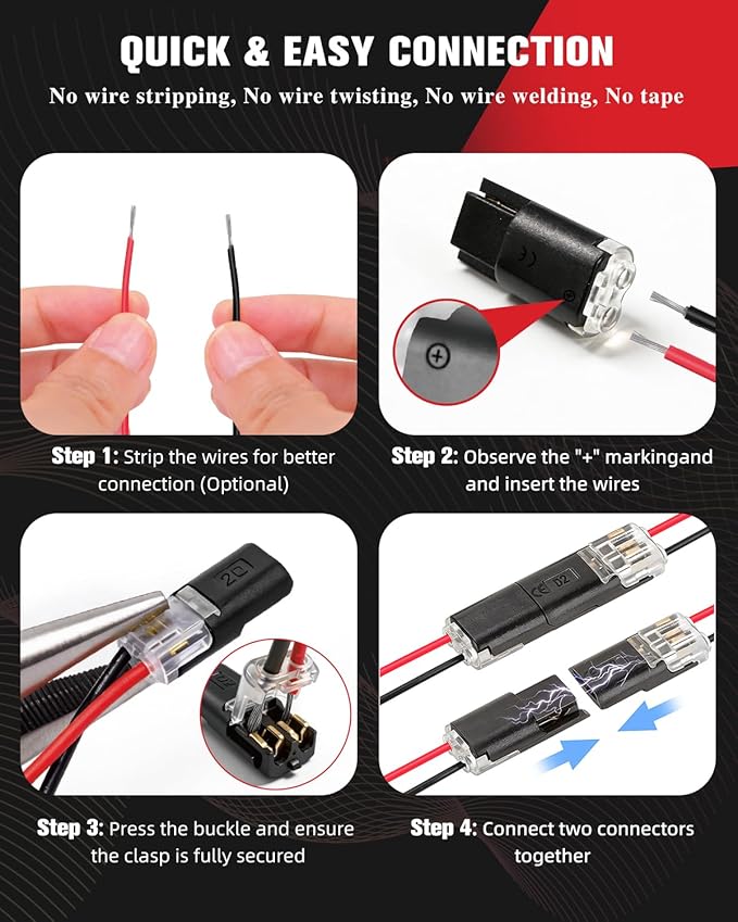 50pcs Double Wire Plug in Connector, 18-22AWG 2 Pin Low Voltage Wire Connectors - Image 3