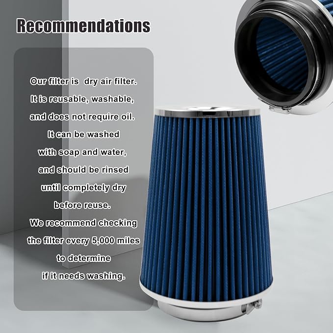 RYANSTAR RACING 102mm 4" High Flow Round Tapered Cone Cool Air Filter Cleaner - Image 6
