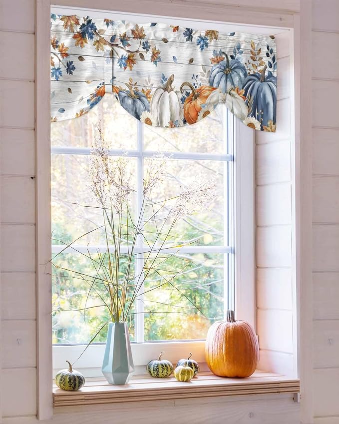 Thanksgiving Pumpkin Tie Up Valance Curtains - Image 4