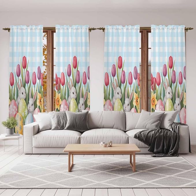 Easter Window Curtains 72 Inch Long 2 Panel Set, Rod Pocket Long Curtains & - Image 7